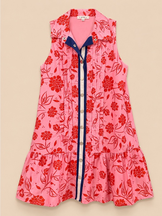 THML Dresses & Skirts - THML Pink and Red Floral Sleeveless Button-Front Mini Dress